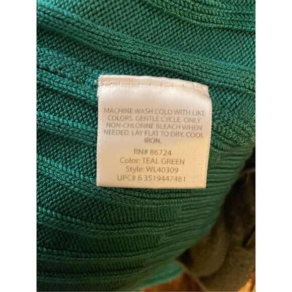 White Stag Green V-Neck Cable Knit Collared Long Sleeve Sweater Size Small - Picture 6 of 7